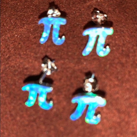 Blue Pi Symbol Earrings - Picture 6 of 11